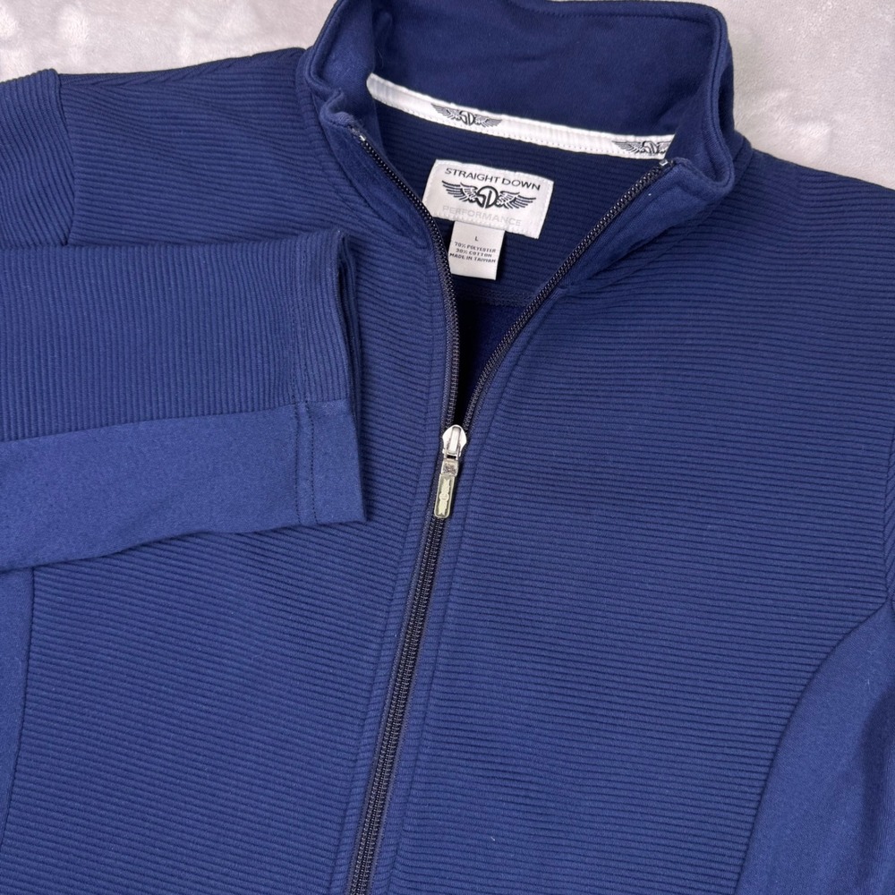Straight Down Swing Full Zip Golf Jacket Women Large Blue Ribbed Marlborough CC‎